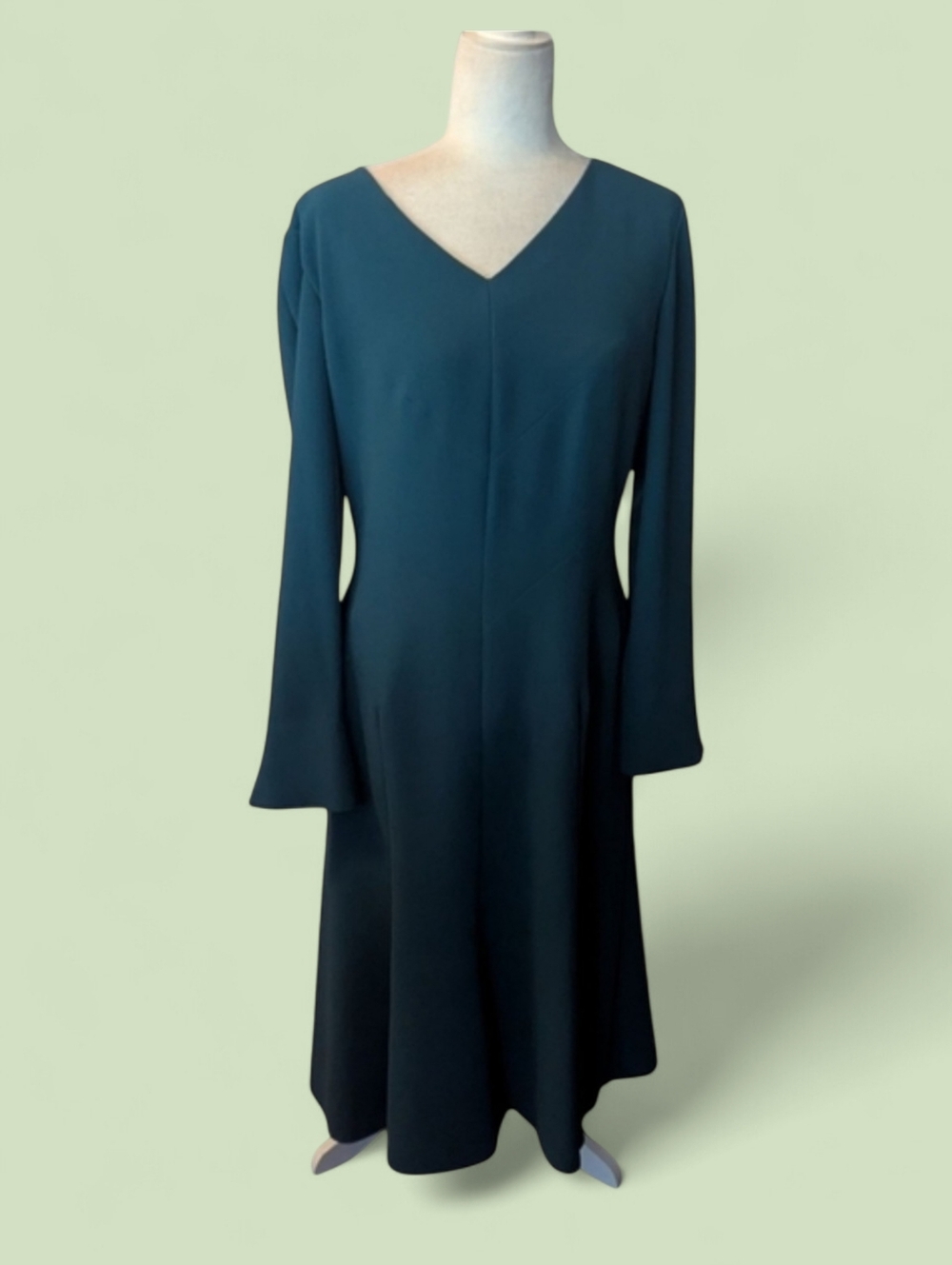 Vtg David Warren Long Sleeve Evergreen Crepe Fit And Flare Plus Size Dress Sz 16